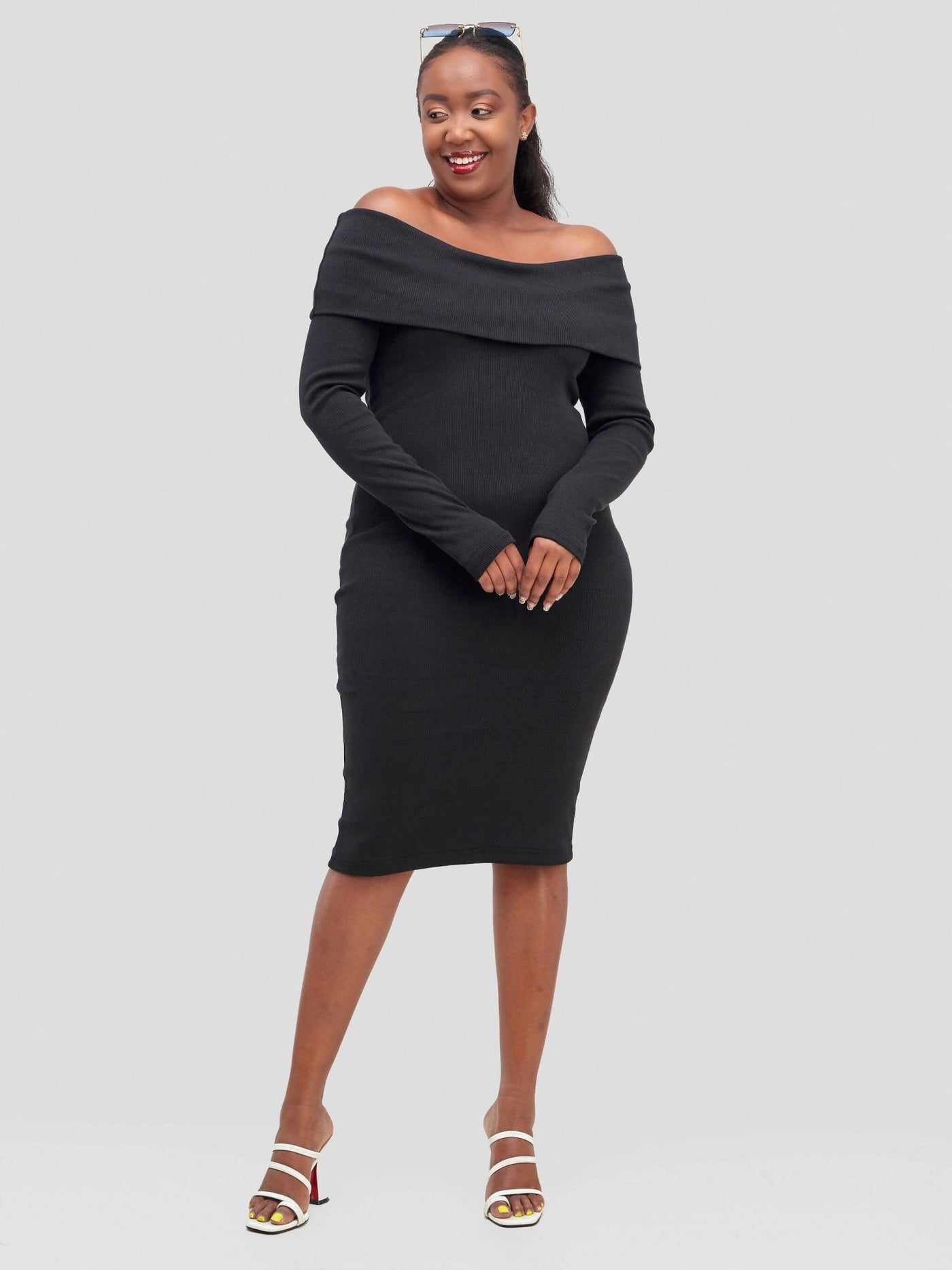 Chic Plug Off-Shoulder Dress - Black - Shopzetu