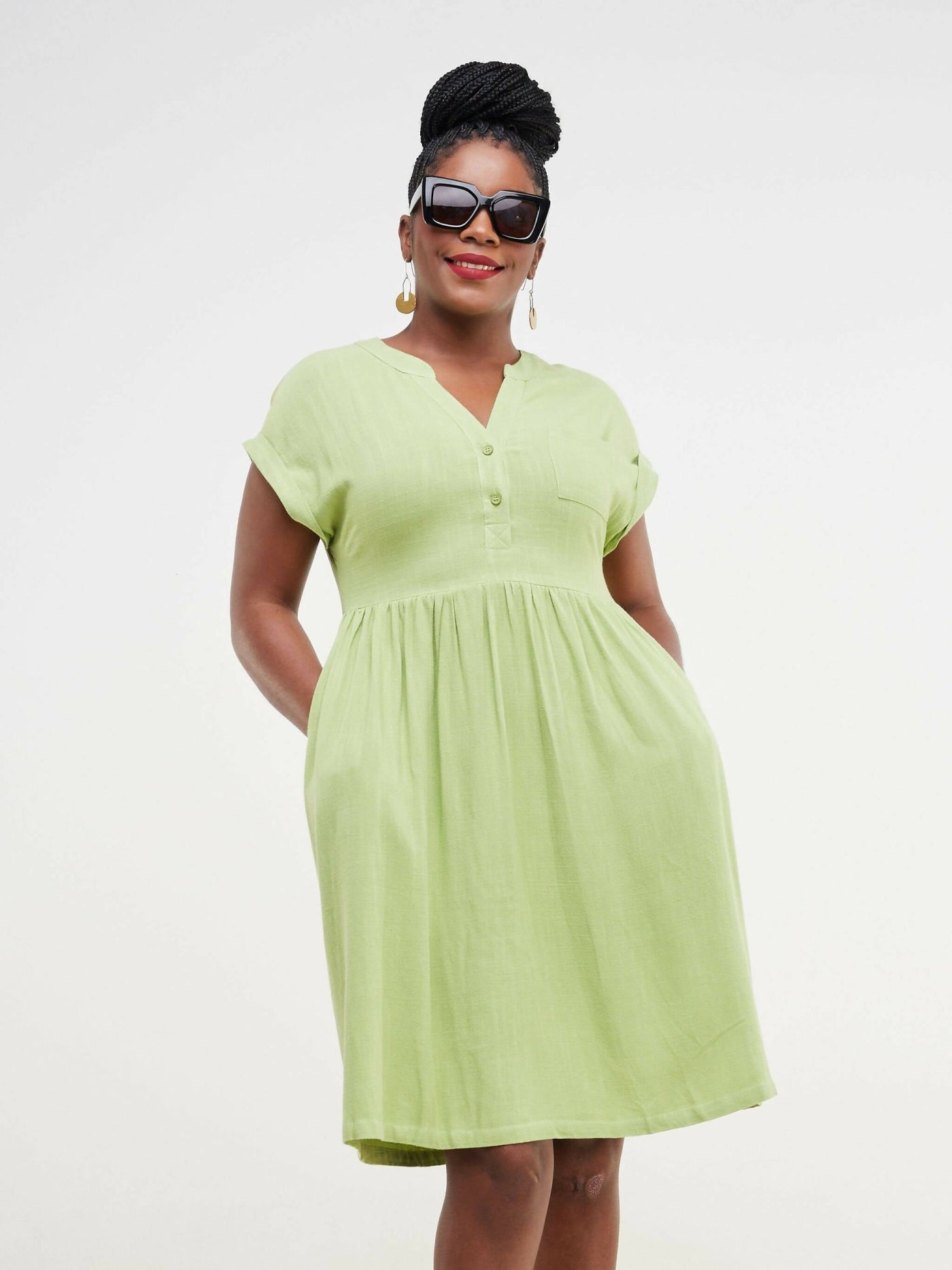 Valuespot Linen Blend Dress - Green - Shopzetu