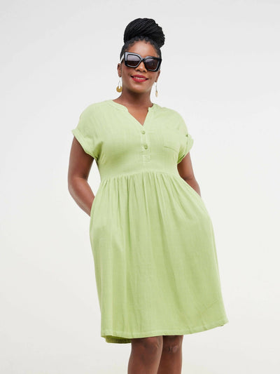 Valuespot Linen Blend Dress - Green - Shopzetu