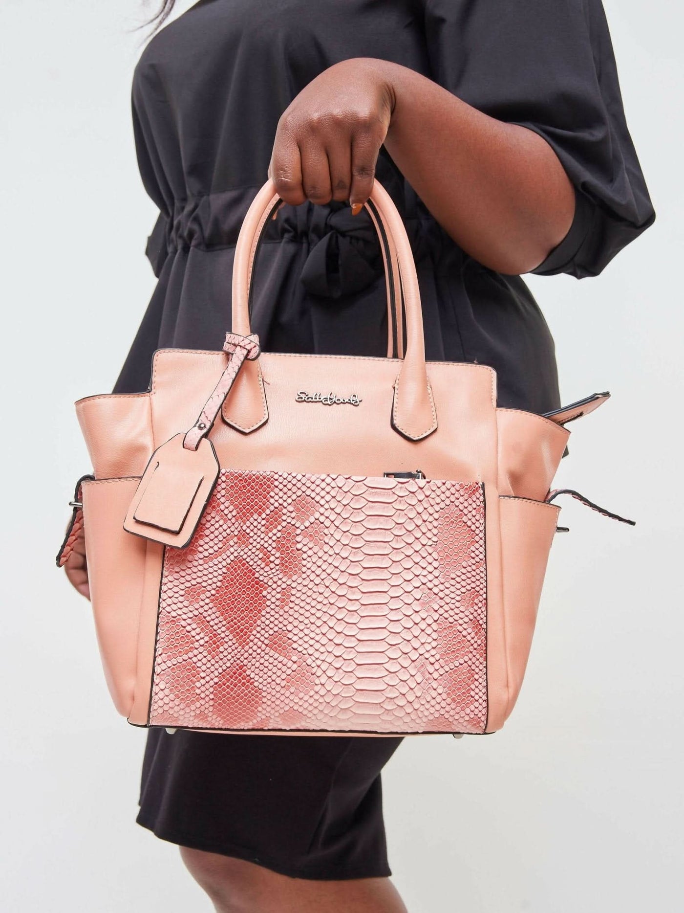 The Fashion Frenzy Snake Skin Handbag Bag - Beige - Shopzetu