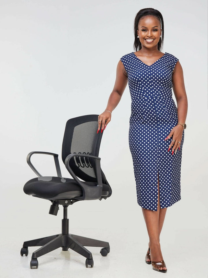 The Fashion Frenzy Polka Pencil Dress - Blue - Shopzetu
