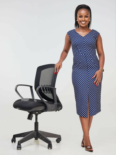 The Fashion Frenzy Polka Pencil Dress - Blue - Shopzetu