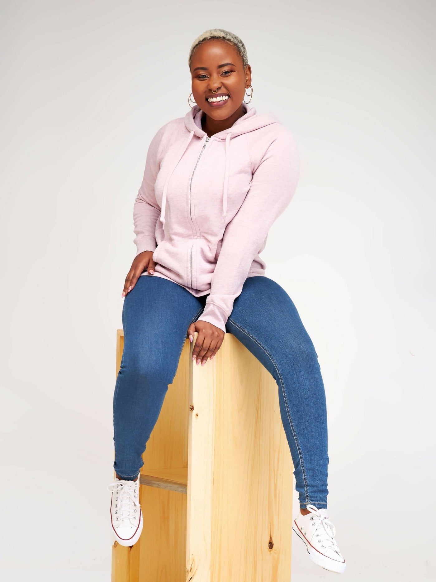 Hessed Zip Up Unisex Hoodies - L.Pink - Shopzetu