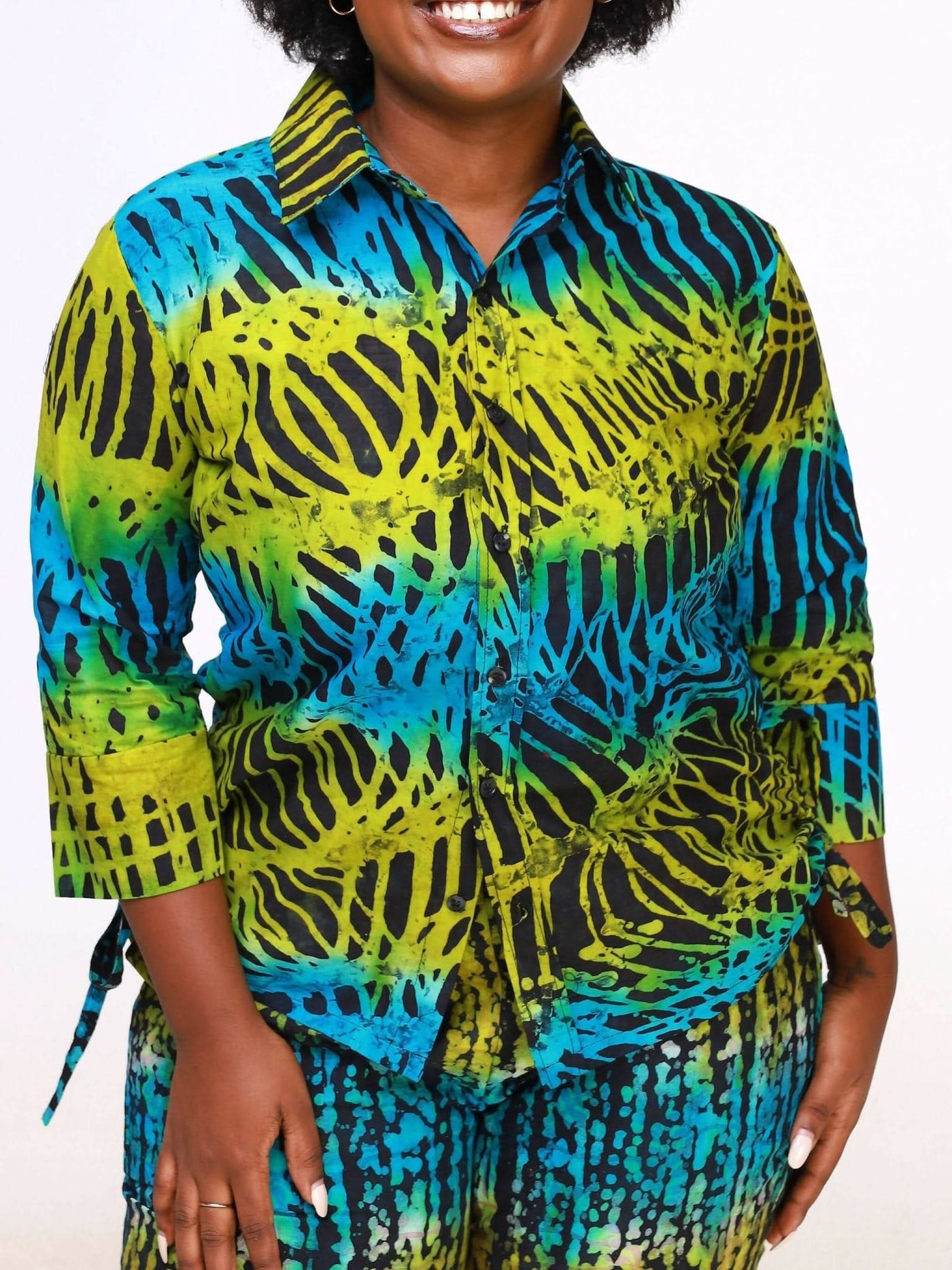 Ancestral House Unique Handmade Adire Shirt and Pants - Green - Shopzetu