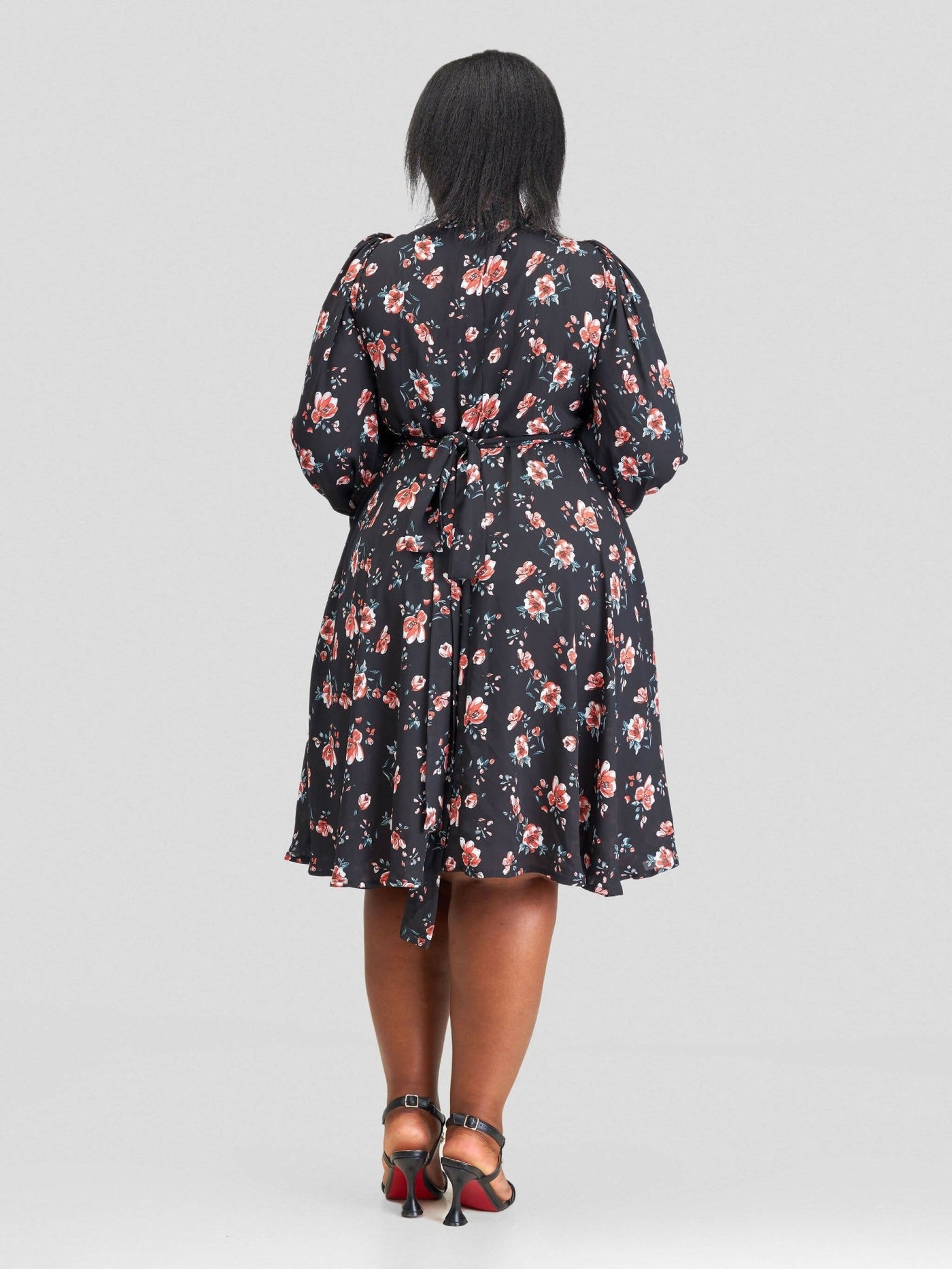 Lucille Couture Elle Floral Wrap Dress - Black - Shopzetu