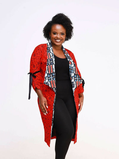 Ancestral House Partnered Kimono Dress - Red - Shopzetu