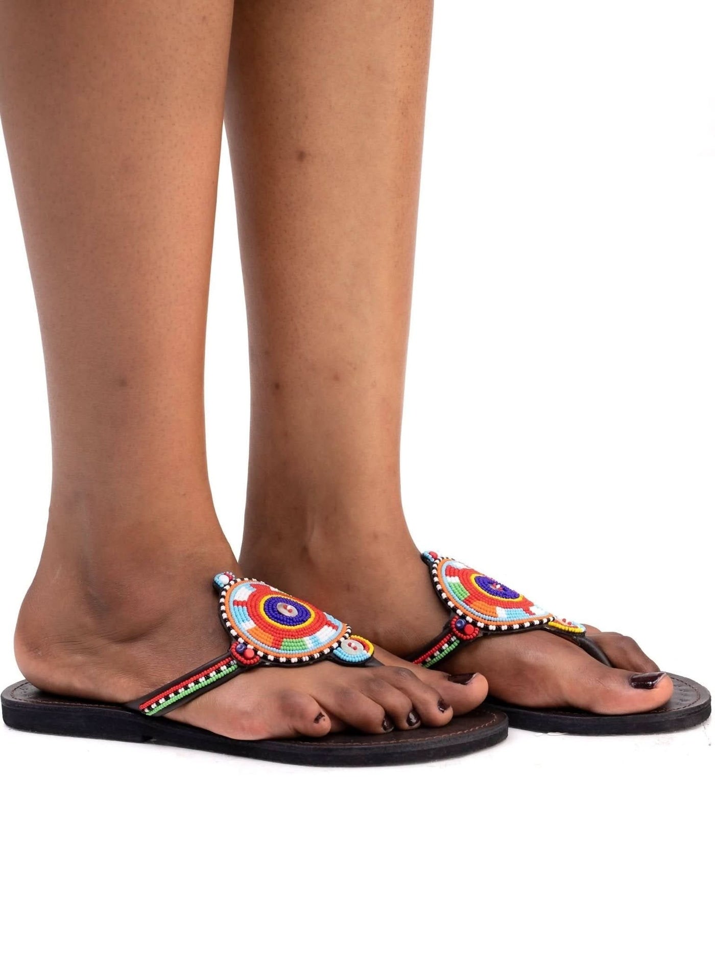 Azu Button Maasai Sandals - Black Print - Shopzetu