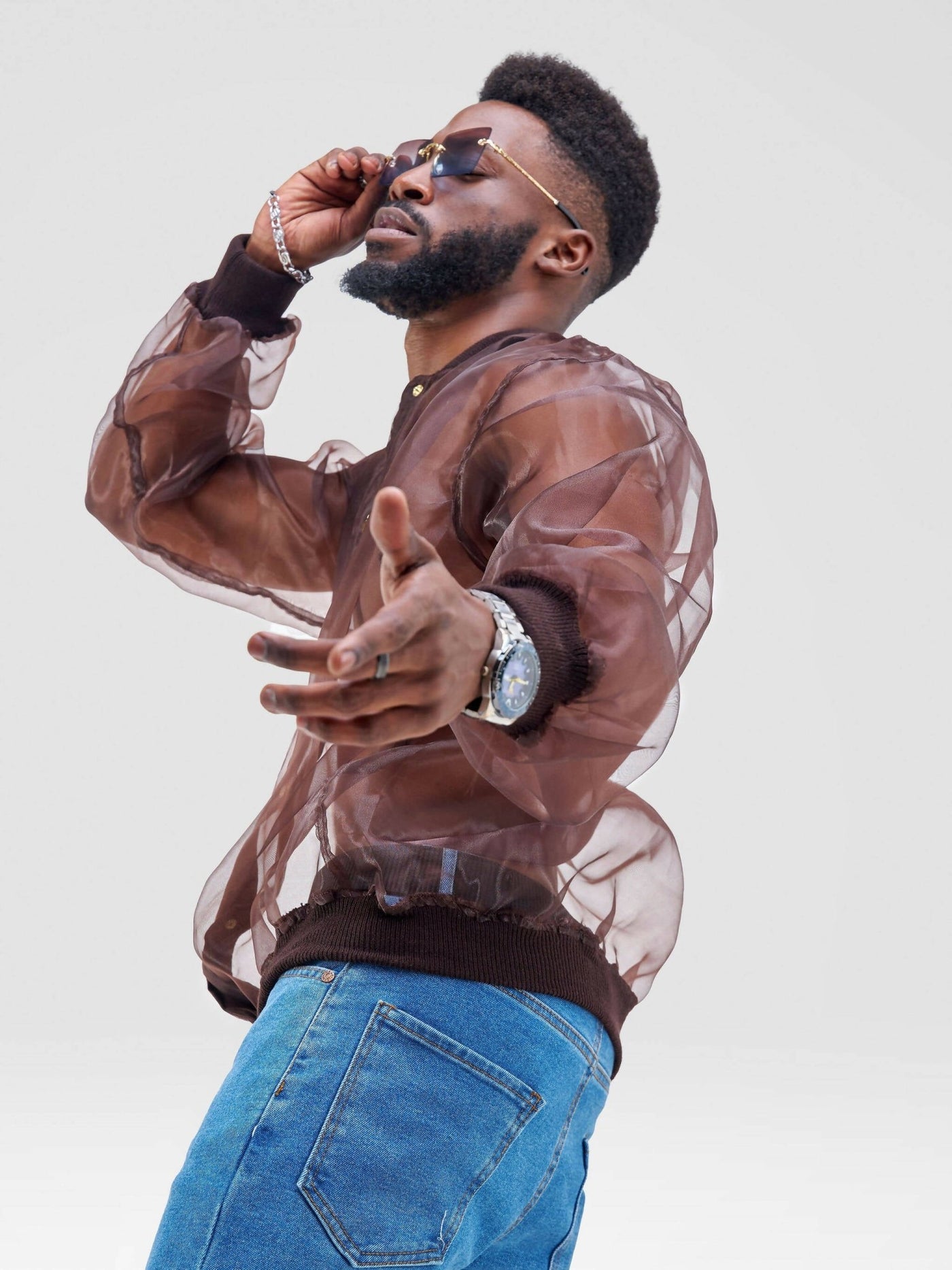 Vazi Afriq Organza Bomber Jacket - Brown - Shopzetu
