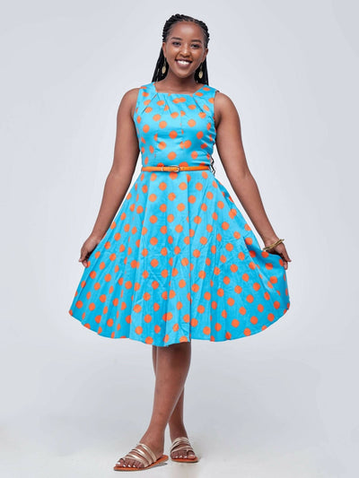 The Fashion Frenzy Polka Skater – Teal / Orange Polka - Shopzetu
