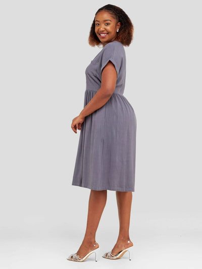 Valuespot Linen Blend Dress - Grey - Shopzetu