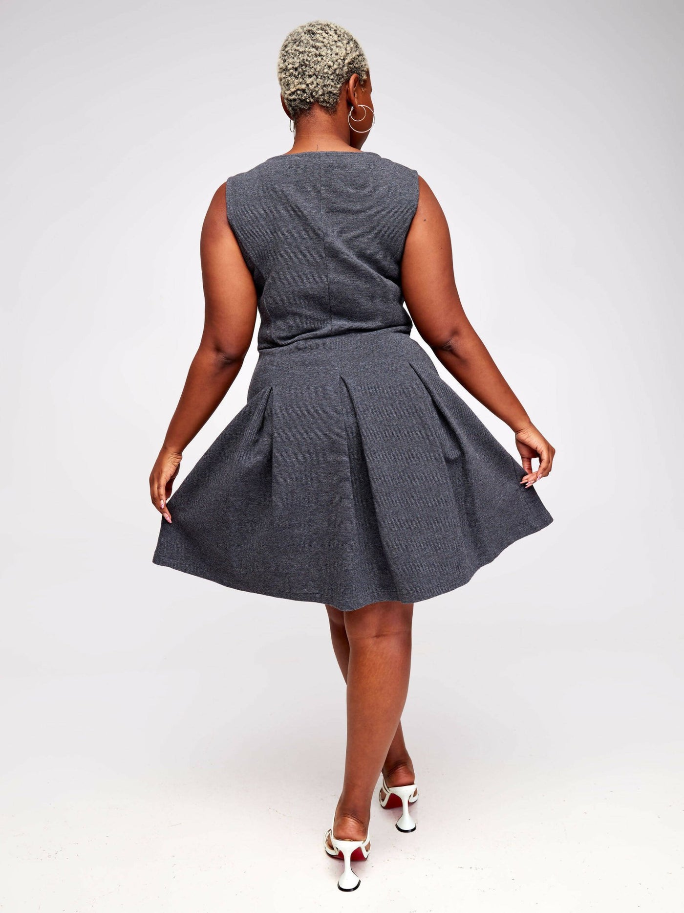 Hessed Mini Round Neck Sleeveless Dress - Grey - Shopzetu