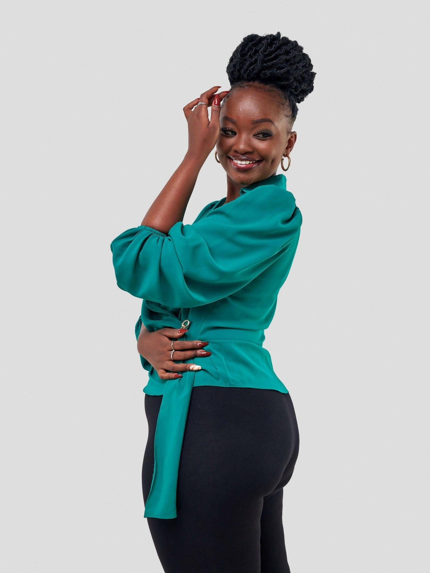 The Fashion Frenzy Wrap Blouse - Green - Shopzetu