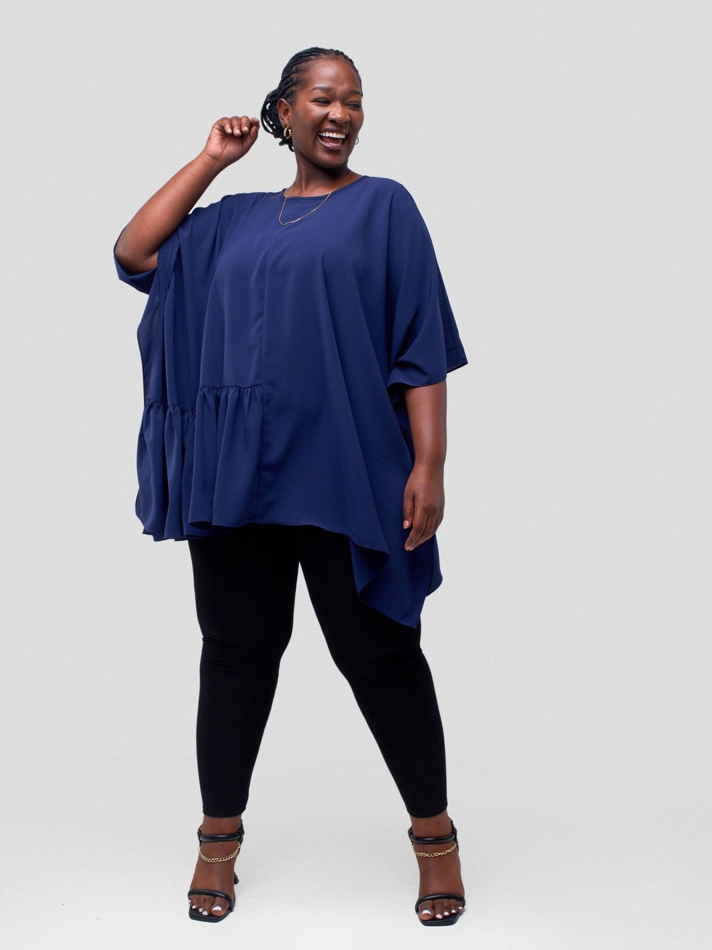 Vivo Ava Panelled Tunic Top - Navy Blue - Shopzetu