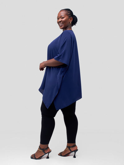 Vivo Ava Panelled Tunic Top - Navy Blue - Shopzetu
