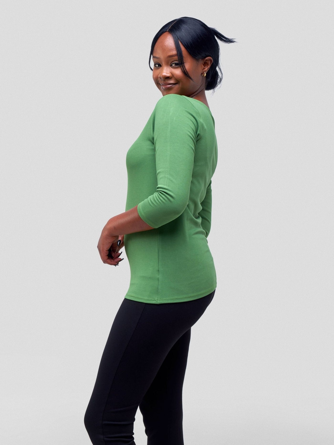 Vivo Val 3/4 Sleeve Top - Green - Shopzetu