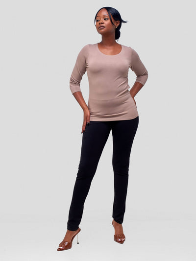 Vivo Val 3/4 Sleeve Top - Taupe - Shopzetu