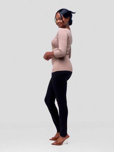 Vivo Val 3/4 Sleeve Top - Taupe - Shopzetu