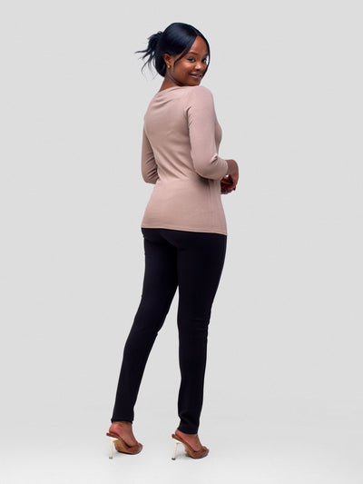 Vivo Val 3/4 Sleeve Top - Taupe - Shopzetu