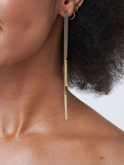 The M Collective Long Bar Brass Earrings - Gold - Shopzetu