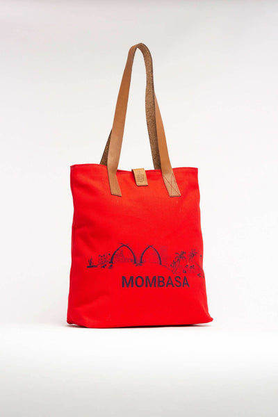 Eden Leather Mombasa Canvas Tote Bag - Red - Shopzetu