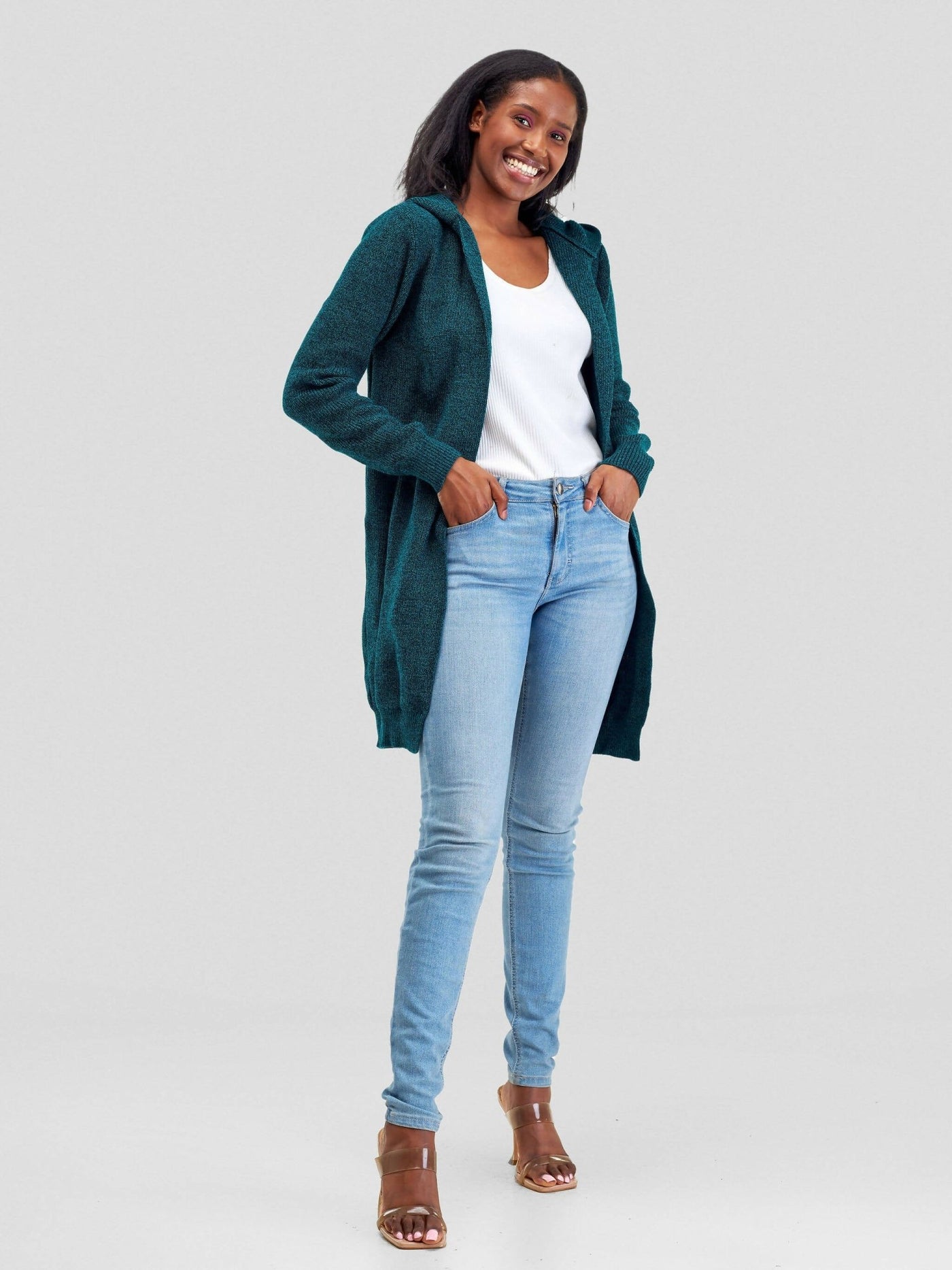 Anel's Knitwear Hooded Sweater - Teal - Shopzetu