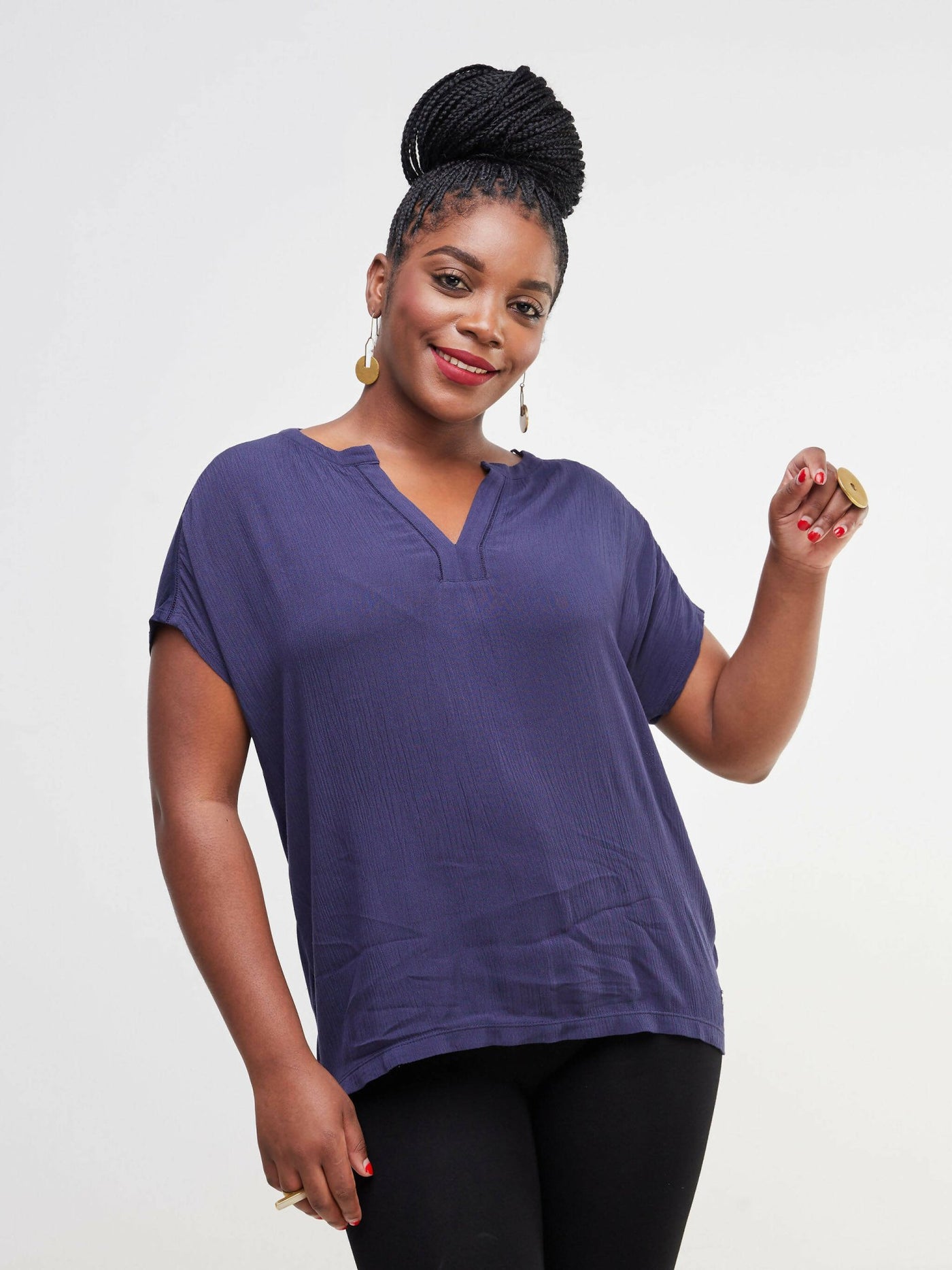 Valuespot Jersey Shirt With Crepe Front - Dark Blue - Shopzetu