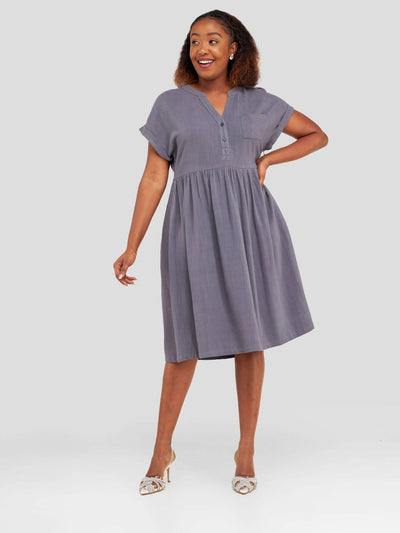 Valuespot Linen Blend Dress - Grey - Shopzetu