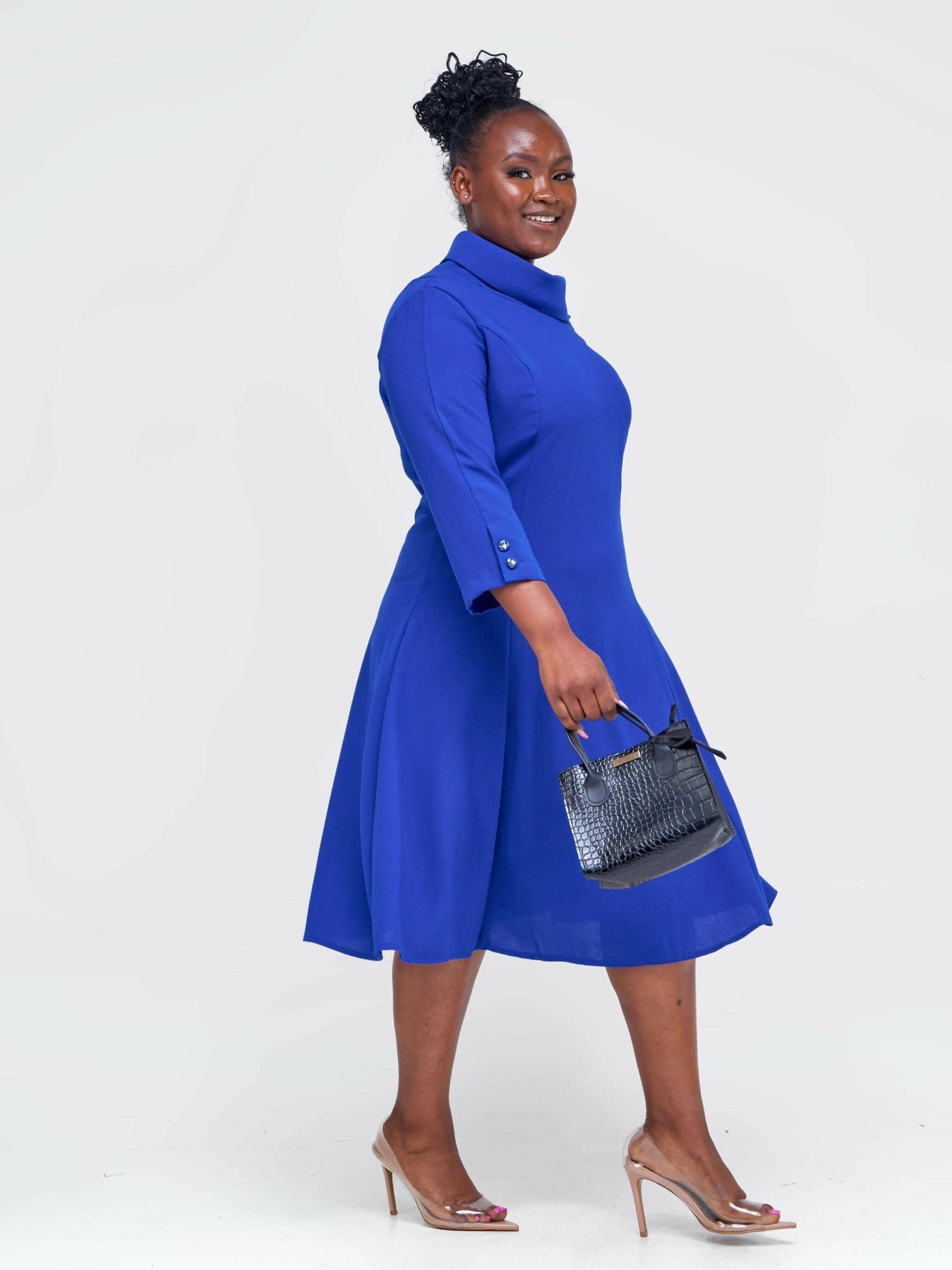 The Fashion Frenzy Turtle Neck Shift Dress - Blue - Shopzetu