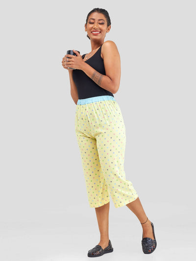 Hessed Flowered Capri Pants - Yellow - Shopzetu