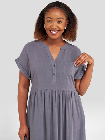 Valuespot Linen Blend Dress - Grey - Shopzetu