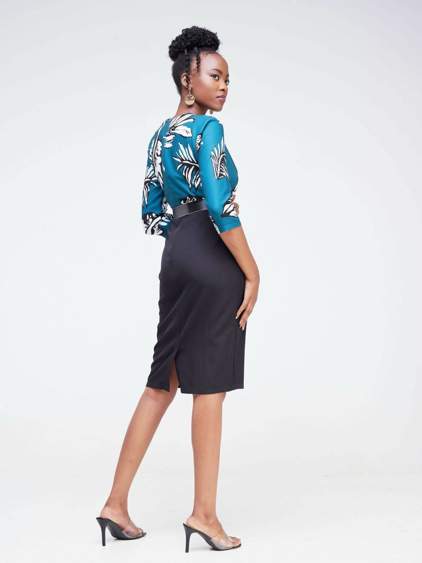 The Fashion Frenzy Pencil Dress- Black & Blue - Shopzetu