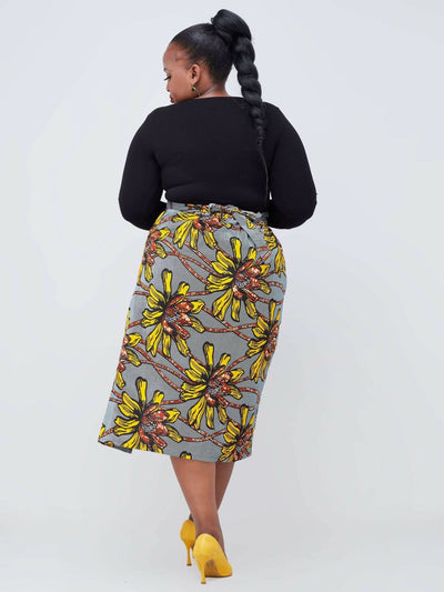 Vazi Afriq Ankara Wrap Skirt - Grey / Yellow - Shopzetu
