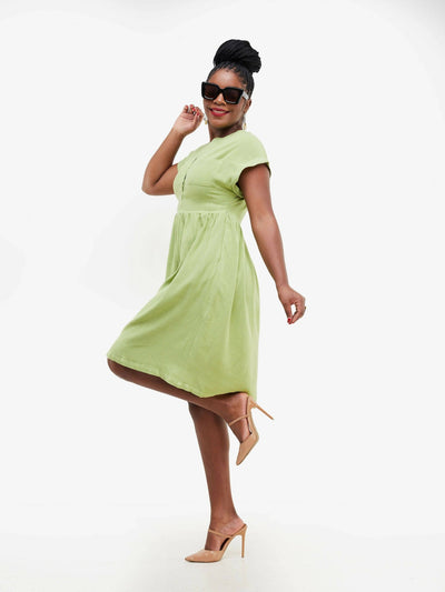 Valuespot Linen Blend Dress - Green - Shopzetu