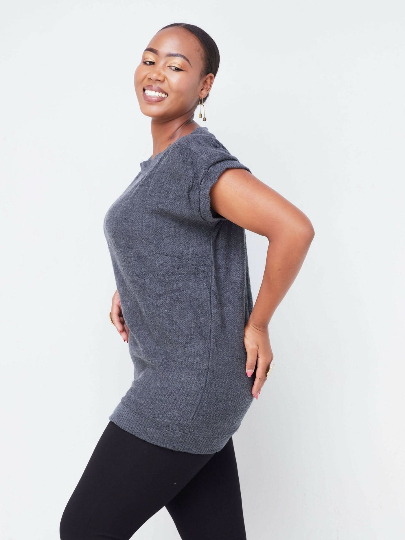 Hessed Short Sleeved Sweeter Top - Grey - Shopzetu