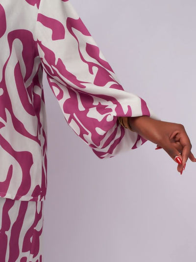 Tuli Aria Pant Set - Purple / White Print - Shopzetu