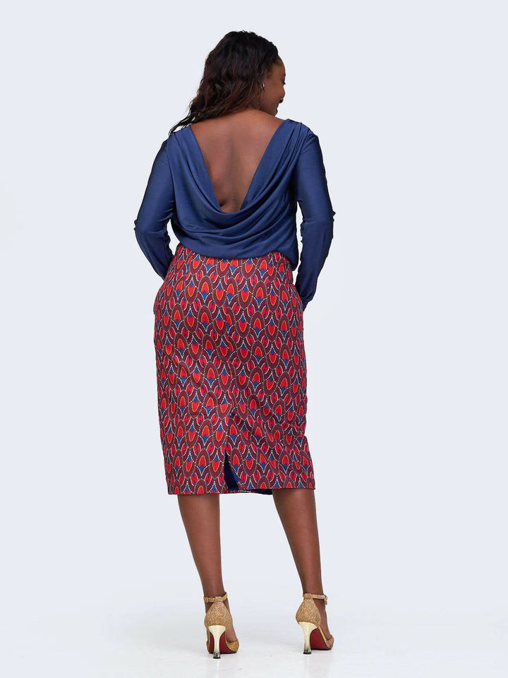 Simbaress Ankara Mix Kajumba Dress - Blue / Red - Shopzetu