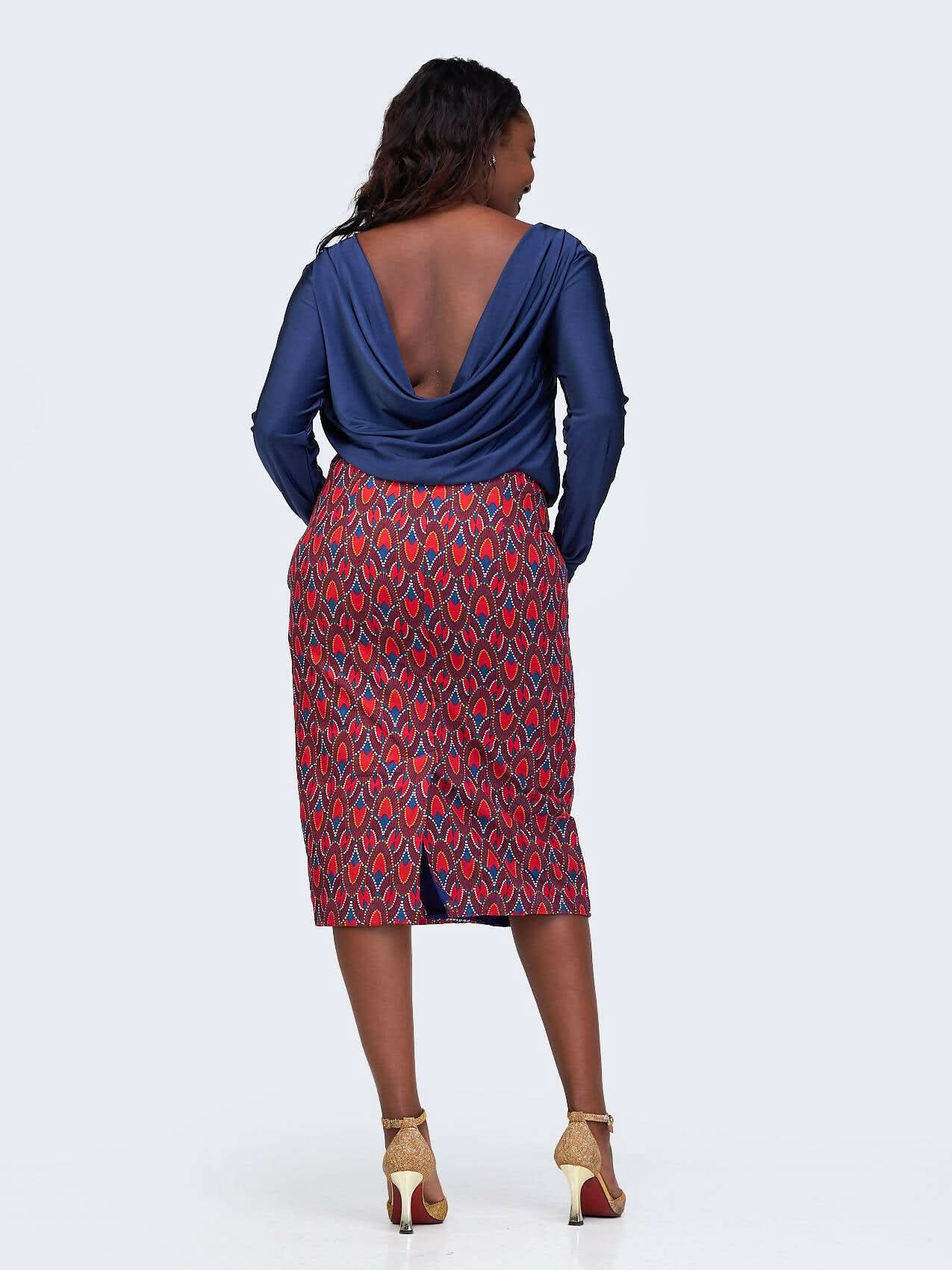 Simbaress Ankara Mix Kajumba Dress - Blue / Red - Shopzetu
