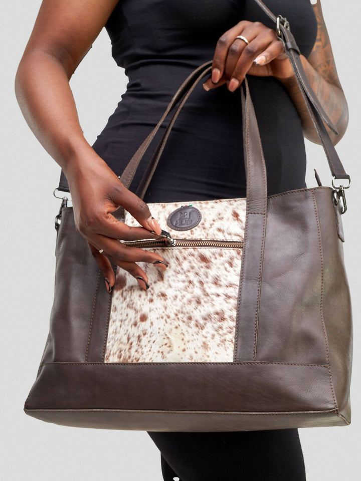 Mubi Leather Sahara Ladies Tote Bag - Mocha - Shopzetu