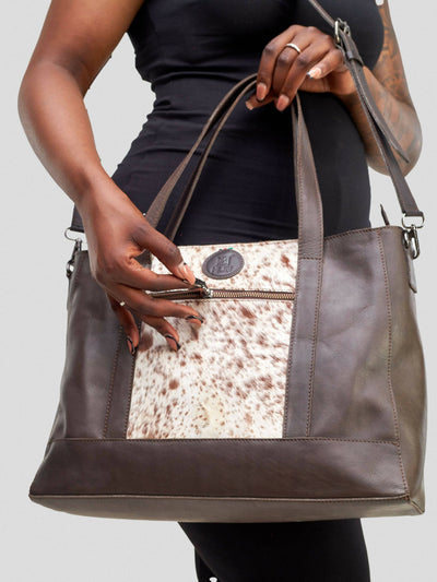 Mubi Leather Sahara Ladies Tote Bag - Mocha - Shopzetu