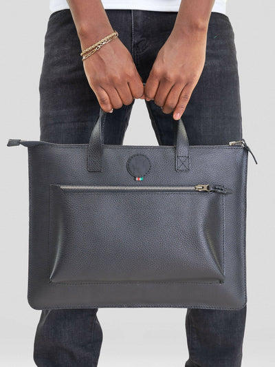 Mubi Leather Kifaru Leather Laptop Bag - Black - Shopzetu