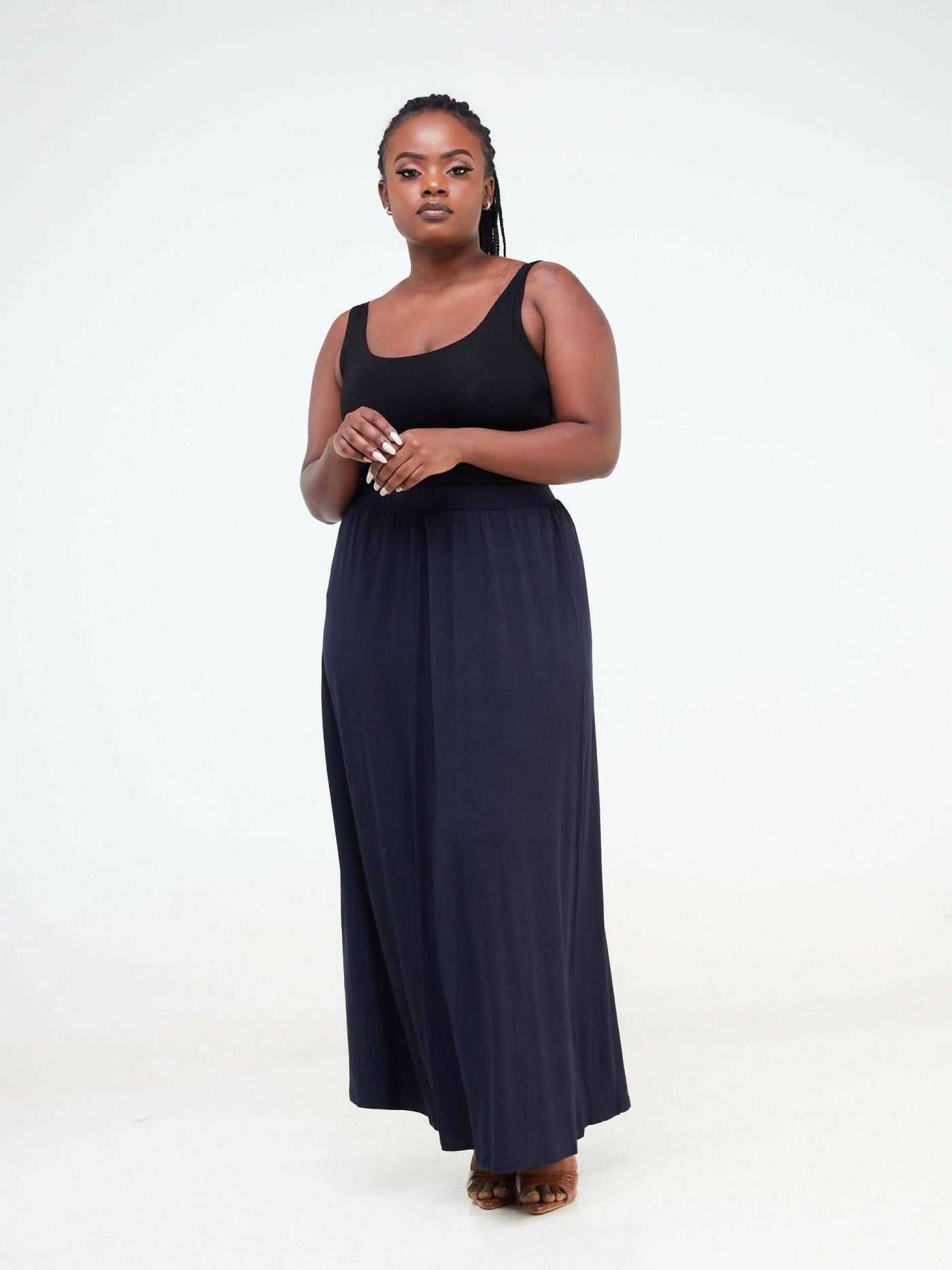 Hessed Maxi Wide Skirt - Navy blue - Shopzetu