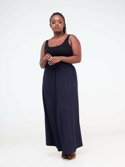 Hessed Maxi Wide Skirt - Navy blue - Shopzetu