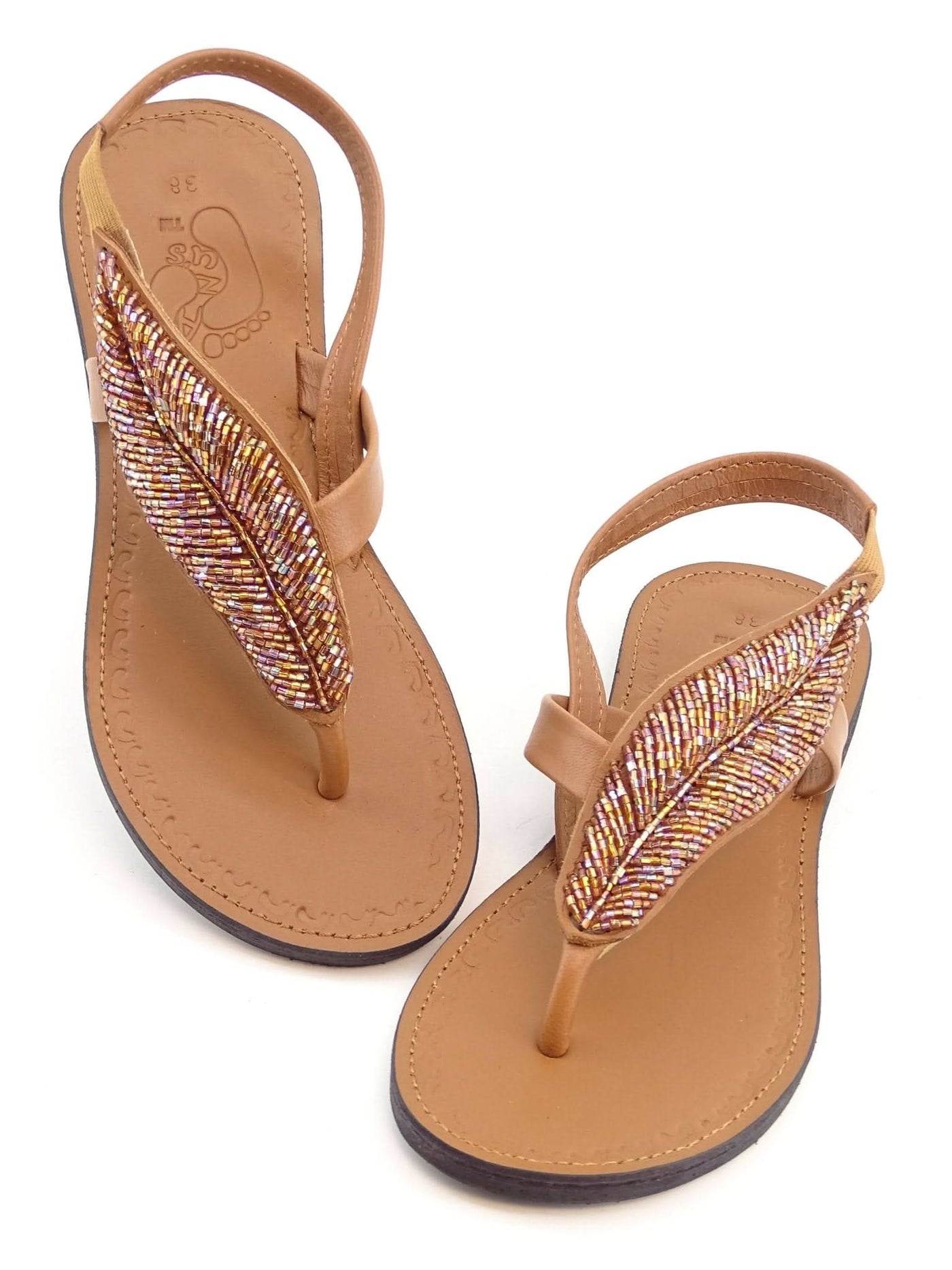 Azu's Ladies Beaded Backstrap Sandals - Copper - Shopzetu