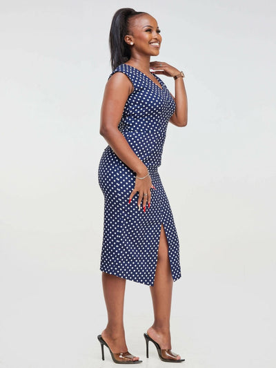 The Fashion Frenzy Polka Pencil Dress - Blue - Shopzetu