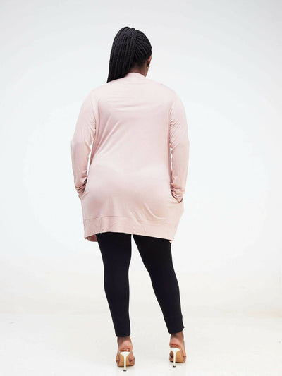 Hessed Midi Buttoned Waterfall - Pink - Shopzetu