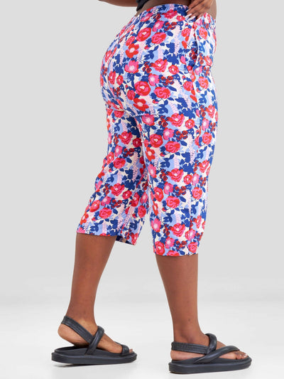 Hessed Flowered Capri Pants - Pink - Shopzetu