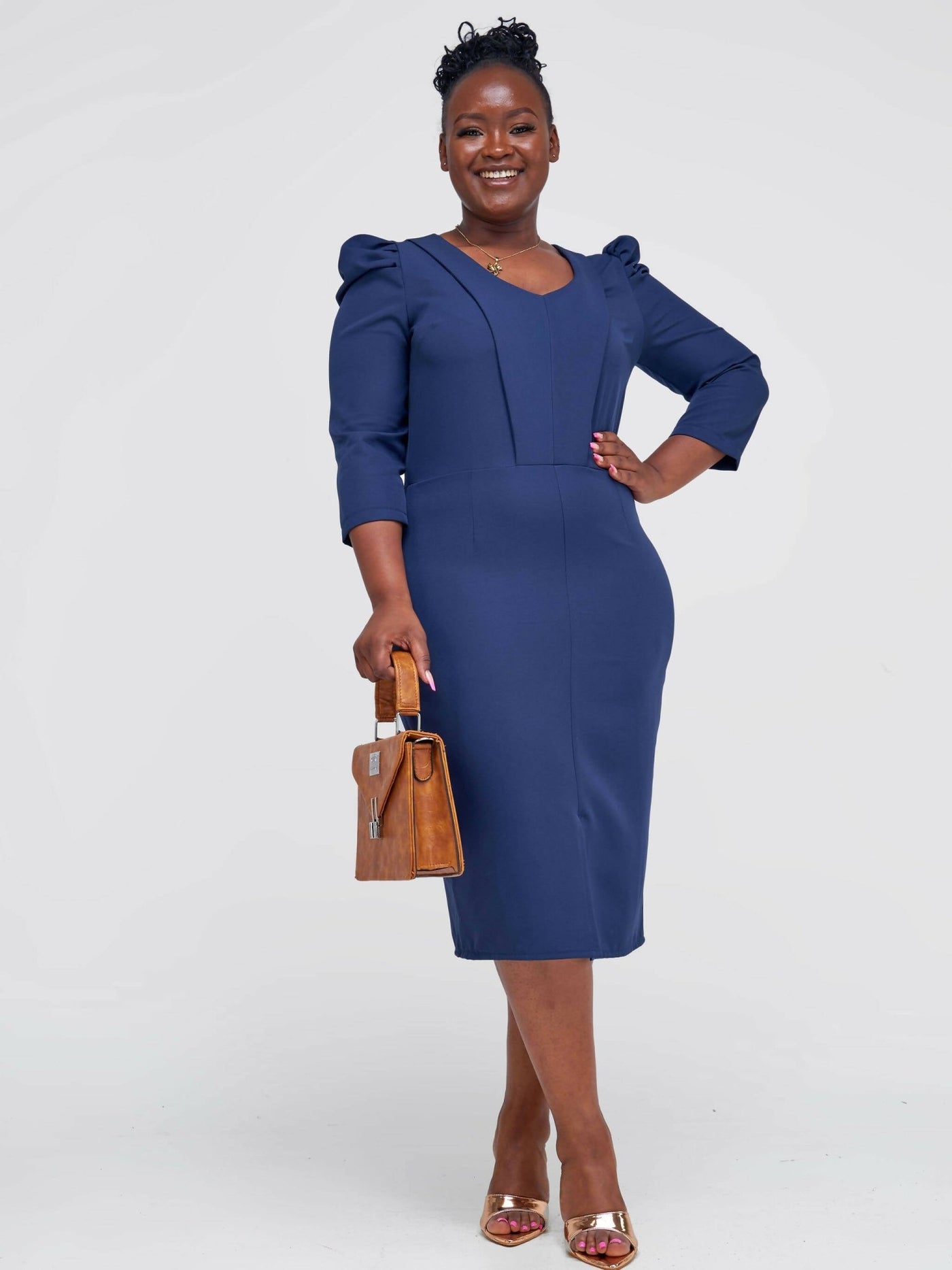 The Fashion Frenzy Bell Cap Sleeve Dress - Navy Blue - Shopzetu