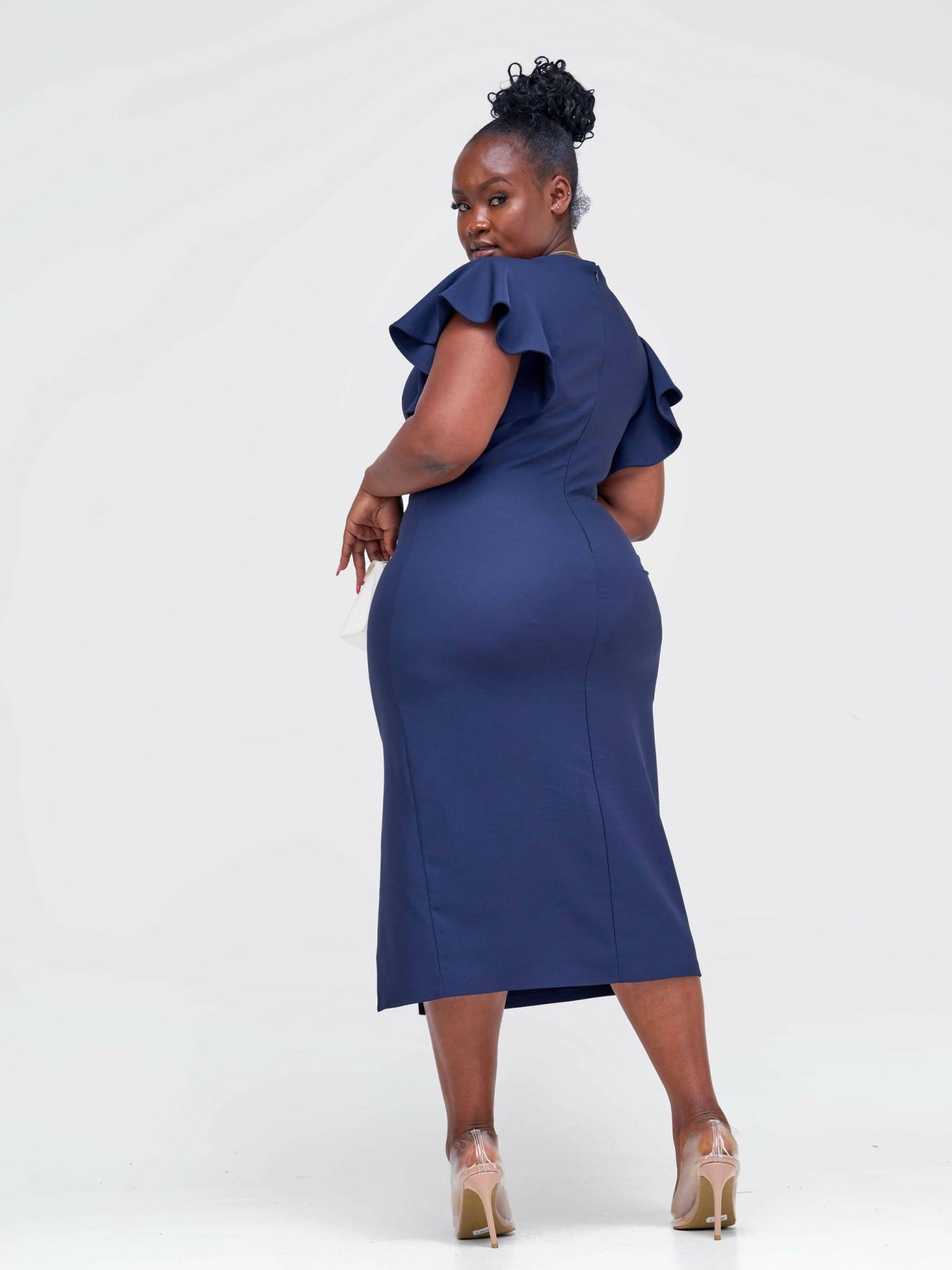 The Fashion Frenzy Bell Cap Sleeve Dress - Navy Blue - Shopzetu