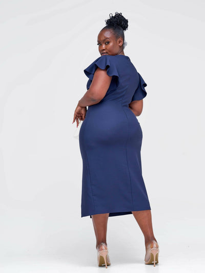 The Fashion Frenzy Bell Cap Sleeve Dress - Navy Blue - Shopzetu