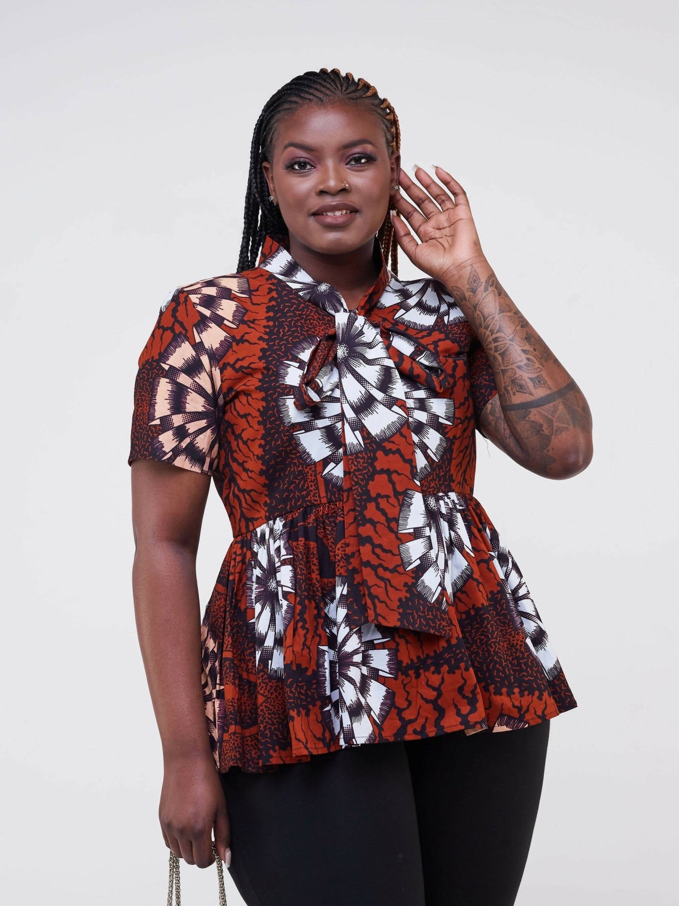 Izulu Mushuru Top - Brown Print - Shopzetu